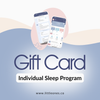 Two smartphone screens showing an app interface with 'Gift Card Individual Sleep Program' text and 'www.littleones.